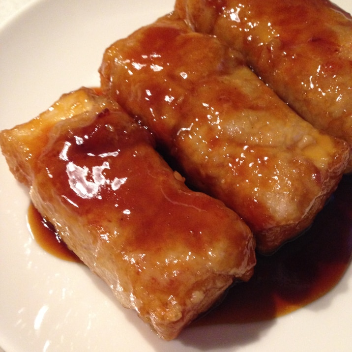 簡単節約!厚揚げの肉巻き照り焼き